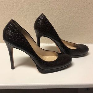 Chocolate brown croc heels with rounded toe